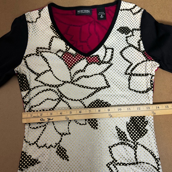 Vintage Y2K New York & Company Pop Art Color Block Rose Floral LS Tee Small - Picture 7 of 11